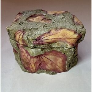 Trinket Box-Leaf Impression Texture, Two-Tone Hexagon‎ Form.